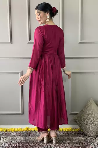 Pink colour c p vichitra fabric embroidered partyware festive readymade salwar kameez