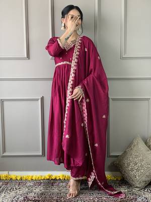 Pink colour c p vichitra fabric embroidered partyware festive readymade salwar kameez 4