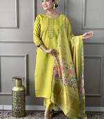 Green colour viscosee chanderi fabric embroidered partyware festive readymade salwar kameez