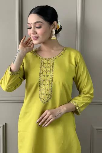 Green colour viscosee chanderi fabric embroidered partyware festive readymade salwar kameez