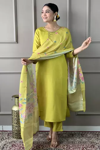 Green colour viscosee chanderi fabric embroidered partyware festive readymade salwar kameez
