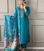 Blue colour viscosee chanderi fabric embroidered partyware festive readymade salwar kameez