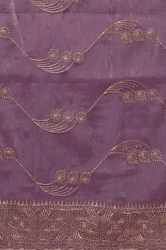 Lavender Embroidered Chiffon Designer Saree With Blouse