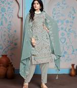 Grey faux georgette designer embroidery work salwar kameez for traditional pakistani suit