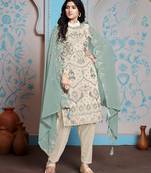 Cream faux georgette designer embroidery work salwar kameez for traditional pakistani suit