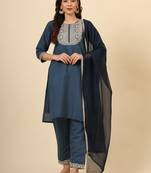 Teal blue silk blend designer embroidery work fancy ethnic graceful readymade salwar suit