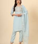 Sky blue silk blend designer embroidery work fancy ethnic graceful readymade salwar suit