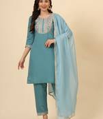 Teal silk blend designer embroidery work fancy ethnic graceful readymade salwar suit