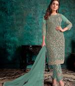 Light green embroidered semi-salwar suit