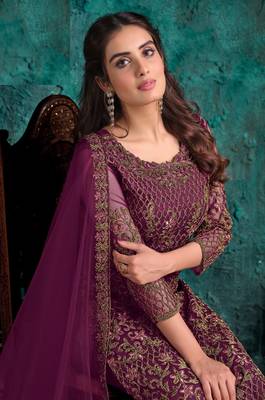 Purple embroidered semi-salwar suit 2