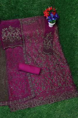 Purple embroidered semi-salwar suit 3