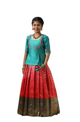 red waves kids pattu pavadai 1