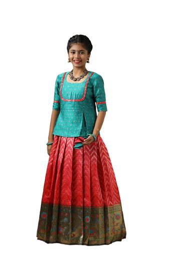 red waves kids pattu pavadai