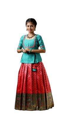 red waves kids pattu pavadai 2