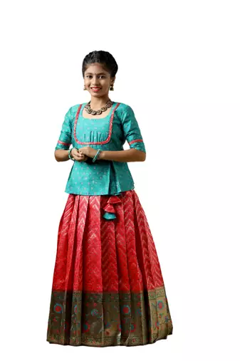 red waves kids pattu pavadai