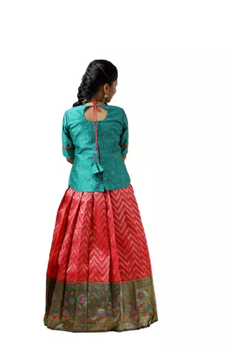 red waves kids pattu pavadai