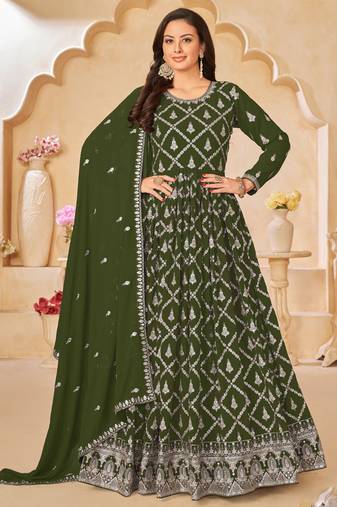 Designer mahendi faux georgette embroidery anarkali suit