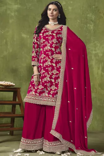 Designer rani pink dola silk jacquard plazzo suit