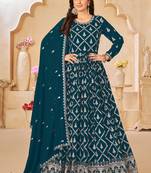 Designer aqua blue faux georgette embroidery anarkali suit