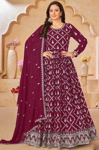 Designer wine faux georgette embroidery anarkali suit