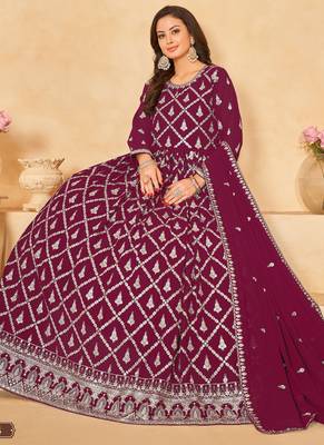 Designer wine faux georgette embroidery anarkali suit 2