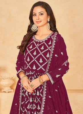 Designer wine faux georgette embroidery anarkali suit 3