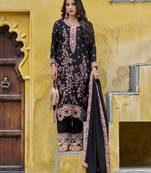 Black embroidered free size stitched pant style salwar suit