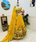 Yellow COlour Faux Georgette Fabric Heavy Embroidery Work Lehenga Choli