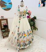 Off White COlour Faux Georgette Fabric Heavy Embrodiery Work Lahenga Choli