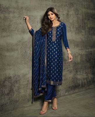 Ink Blue Viscose Salwar Suit Set 1