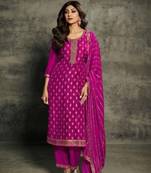 Rani pink jacquard pure viscos semi stitched salwar suit