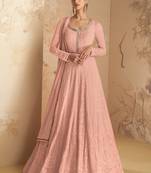 Orange heavy embroidered faux georgette Semi-stitched anarkali suit