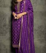 Purple Jacquard Hand Embroidered Salwar Suit for Festivals