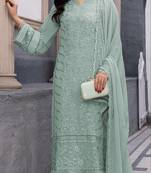 Light green heavy embroidered faux georgette semi stitched salwar suit