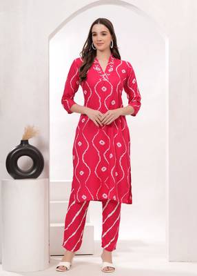 Womens rayon printed designer kurti with paint set | ethnic kurti set 1