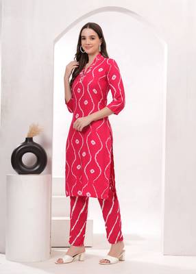 Womens rayon printed designer kurti with paint set | ethnic kurti set 2