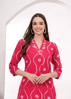 Womens rayon printed designer kurti with paint set | ethnic kurti set 4
