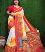 Khadi Cotton Saree Digital Durga Print With Blouse Piece