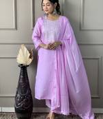 Women Chanderi Silk Embroidered Kurta Pant Dupatta Set