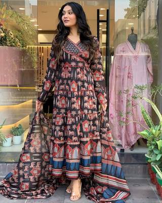 Cotton Fabric Printed work Straight cut Kurta, Pant and Dupatta Set 1