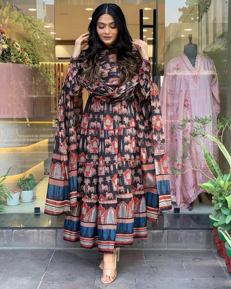 Cotton Fabric Printed work Straight cut Kurta, Pant and Dupatta Set