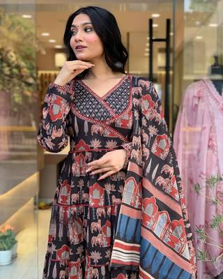 Cotton Fabric Printed work Straight cut Kurta, Pant and Dupatta Set 3