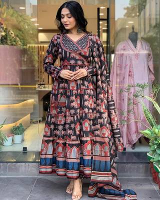 Cotton Fabric Printed work Straight cut Kurta, Pant and Dupatta Set 4