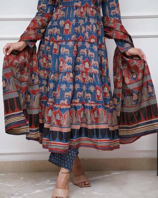 Cotton Fabric Printed work Straight cut Kurta, Pant and Dupatta Set 5