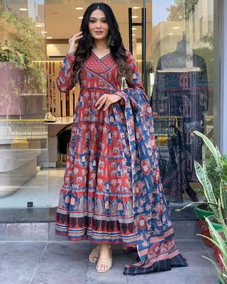 Cotton Fabric Printed work Straight cut Kurta, Pant and Dupatta Set 1