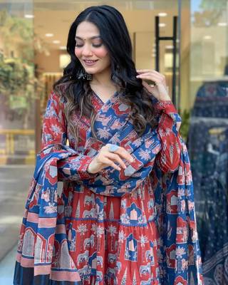 Cotton Fabric Printed work Straight cut Kurta, Pant and Dupatta Set 3