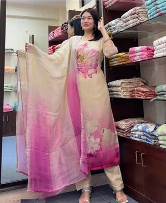 Silk Blend Fabric Embroidered Work Straight Cut Kurta, Pant and Dupatta Set 1