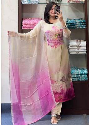 Silk Blend Fabric Embroidered Work Straight Cut Kurta, Pant and Dupatta Set 4