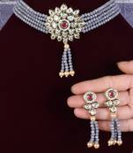 Traditional indian kundan grey  choker necklace set