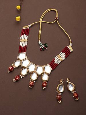 Traditional indian kundan red choker necklace set 1